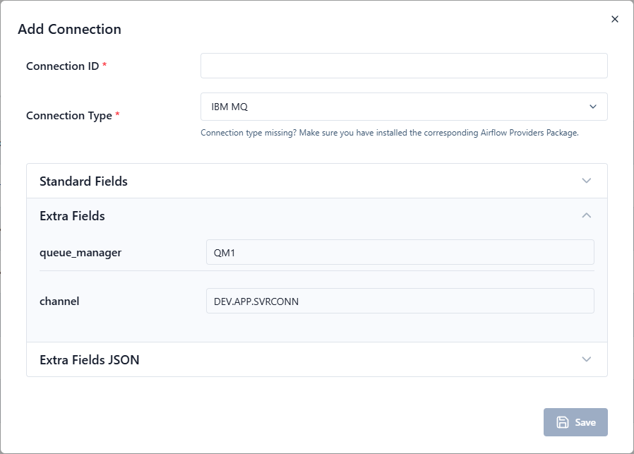 IBM MQ connection form