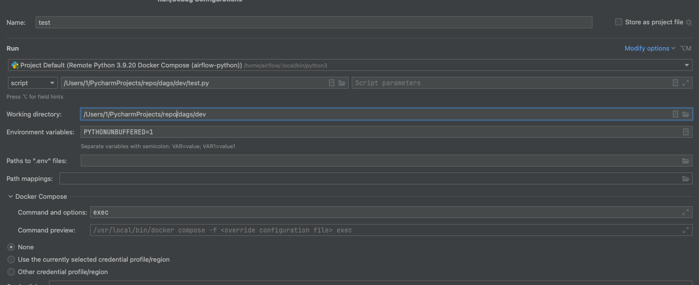 Configuring the container's Python interpreter in PyCharm, step diagram