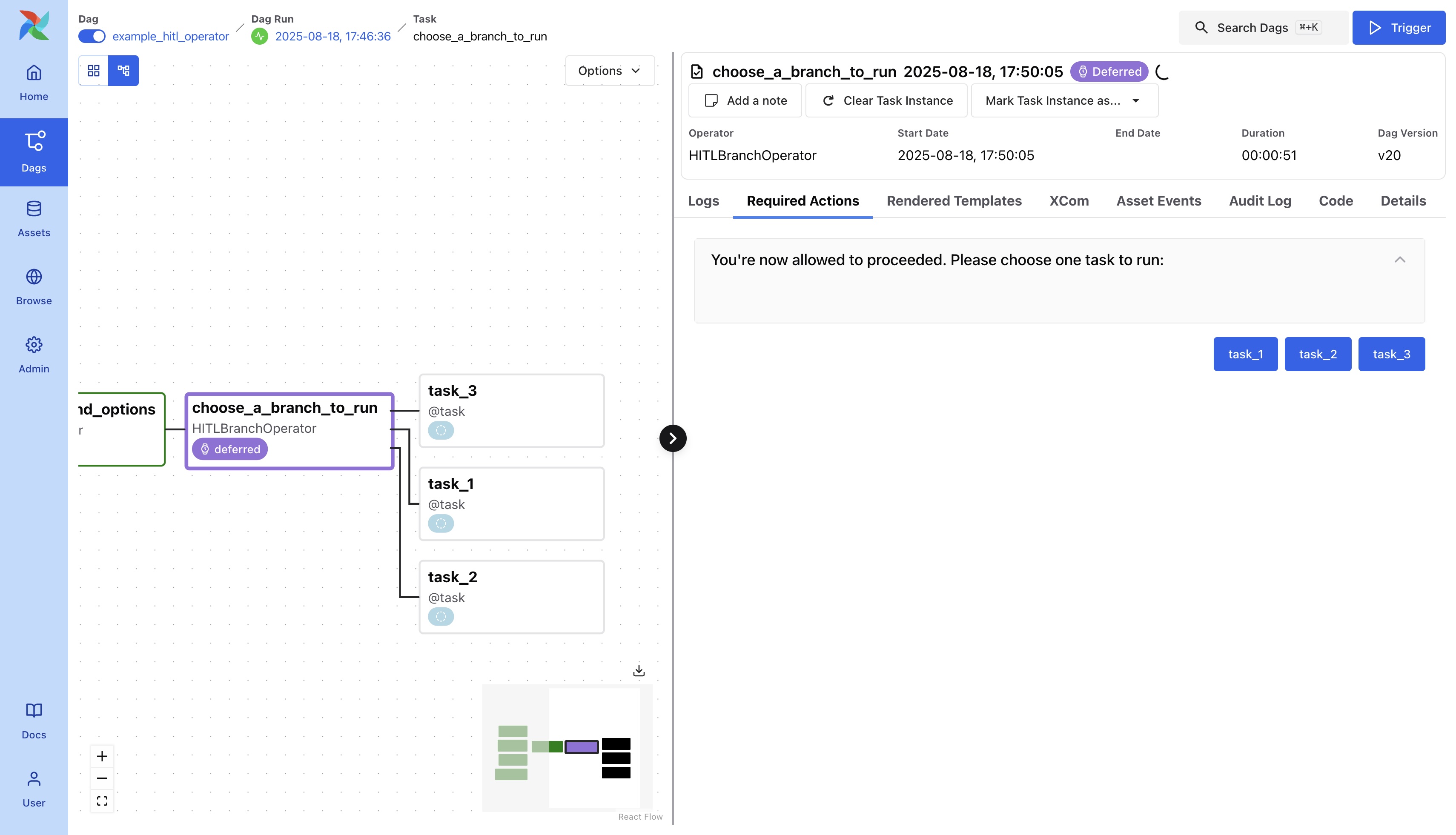 Demo HITL task instance waiting for branch selection
