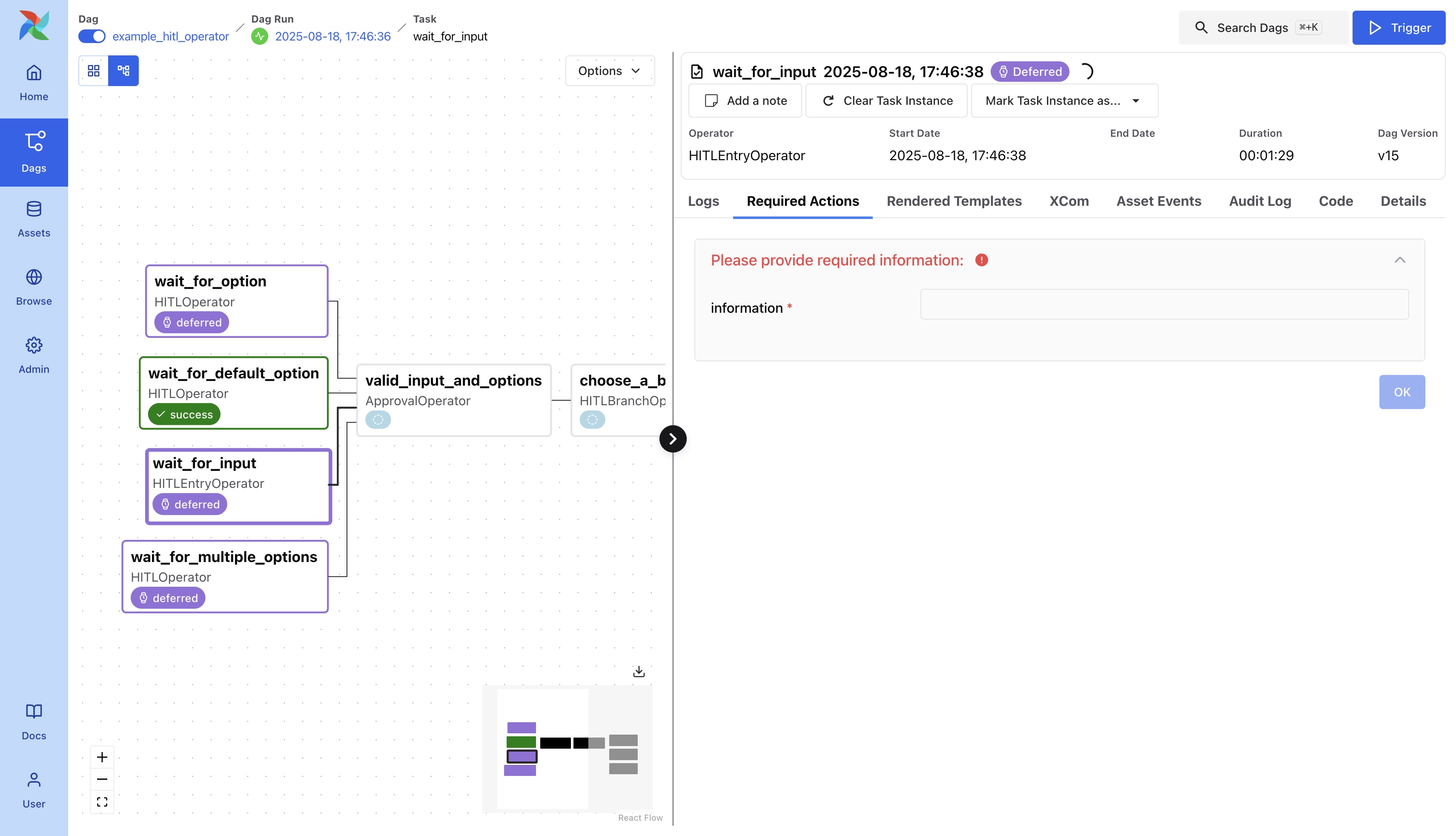Demo HITL task instance waiting for input
