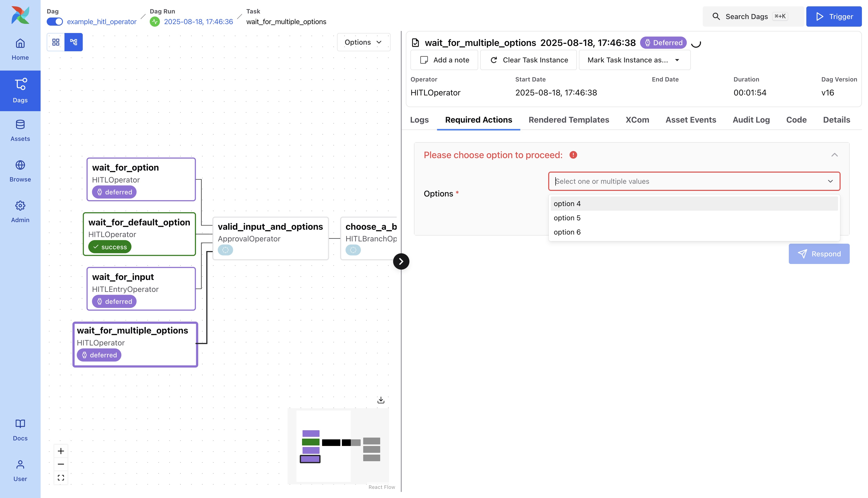 Demo HITL task instance waiting for multiple options